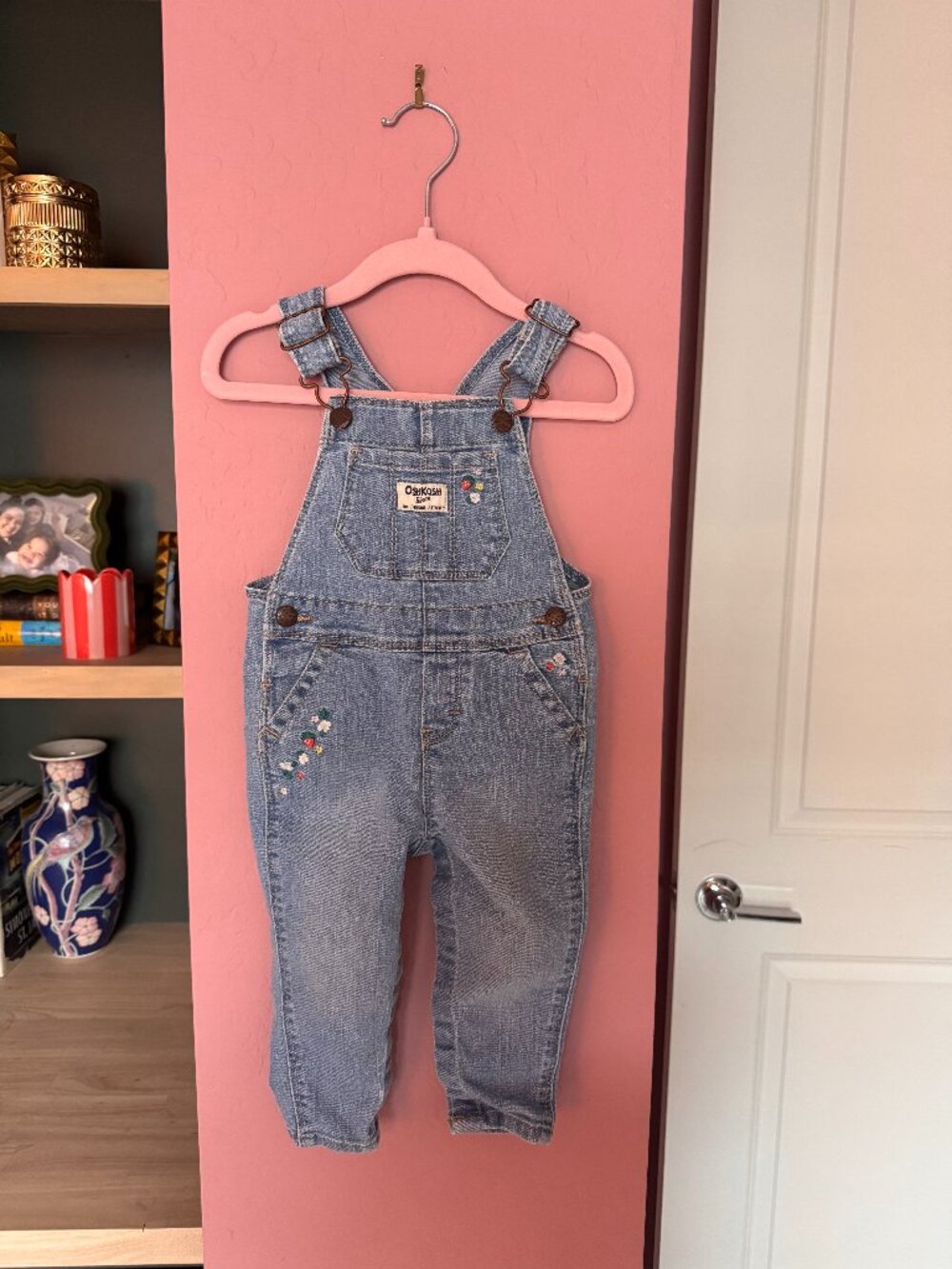 OshKosh embroidered denim overalls toddler girl (12M)